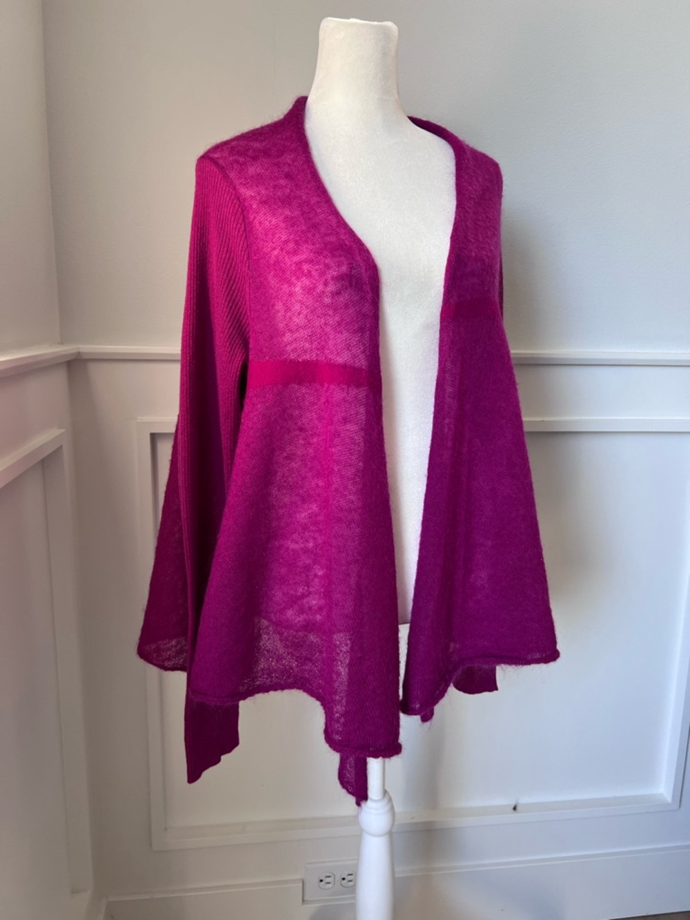 Armani Exchange Women’s Open-Front Cardigan in Bright Magenta mohair wool blend